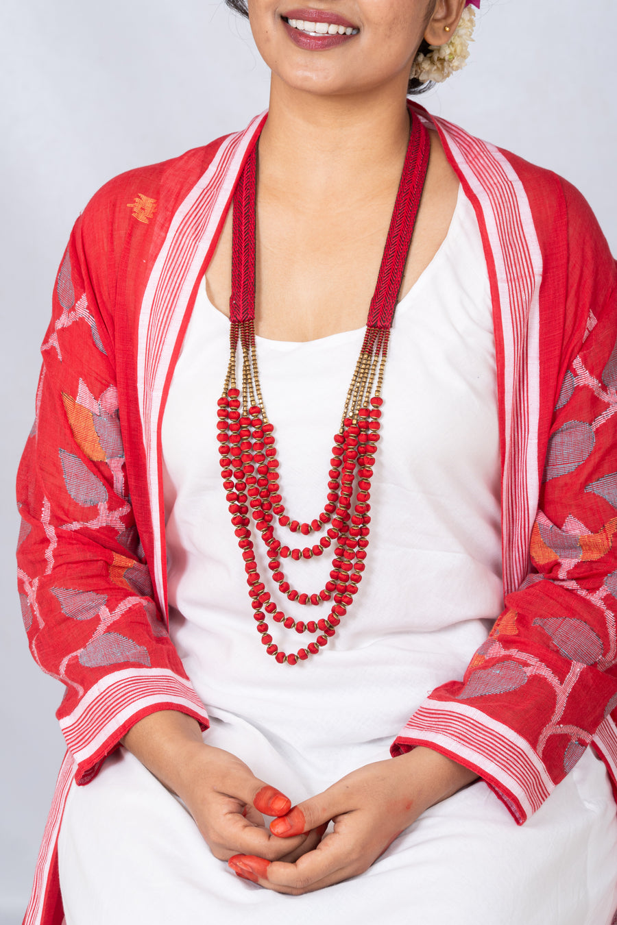 Handcrafted Bead Necklace- Red
