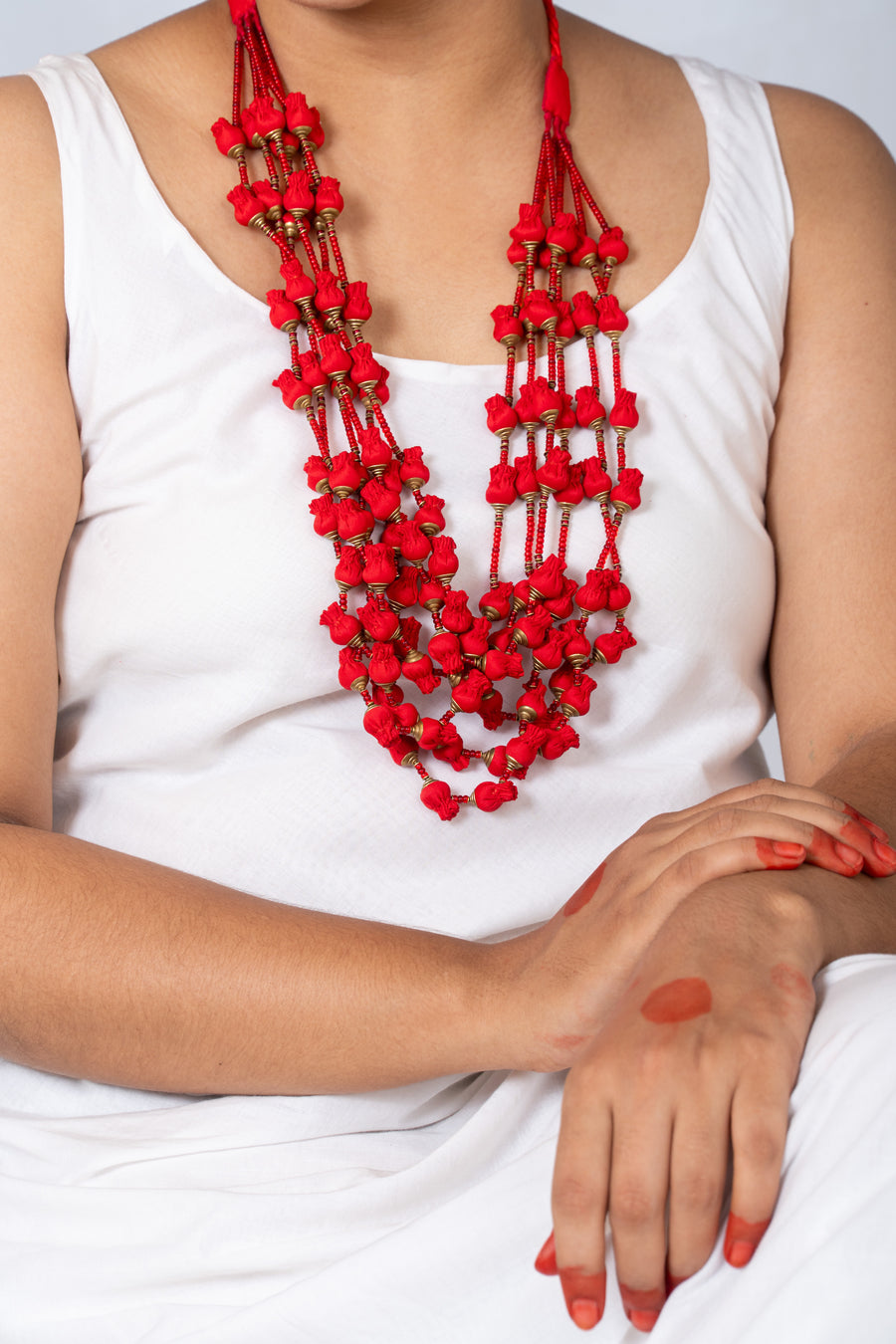 Handcrafted Buds Necklace - Red