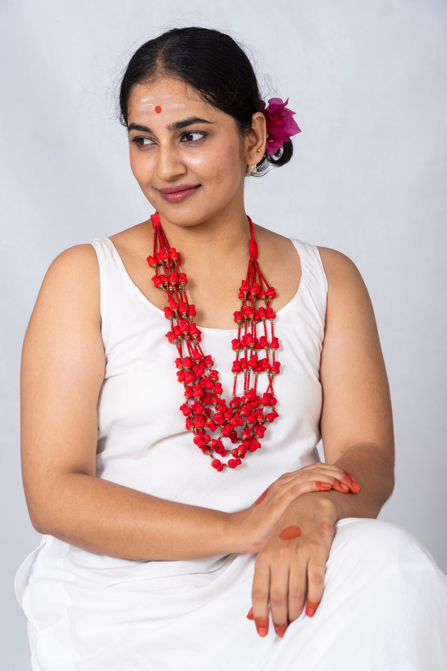 Handcrafted Buds Necklace - Red