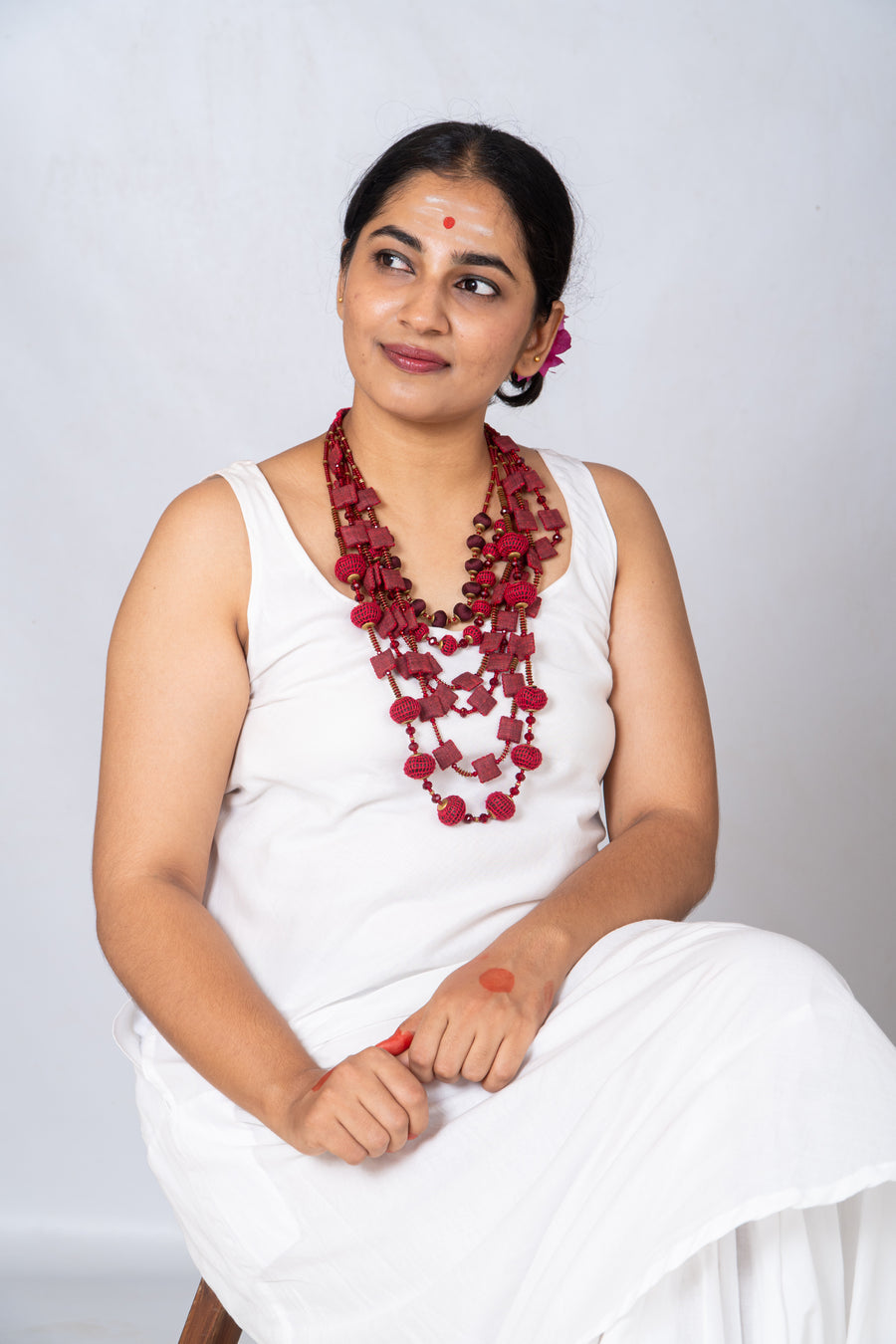 Handcrafted Long Necklace- Maroon
