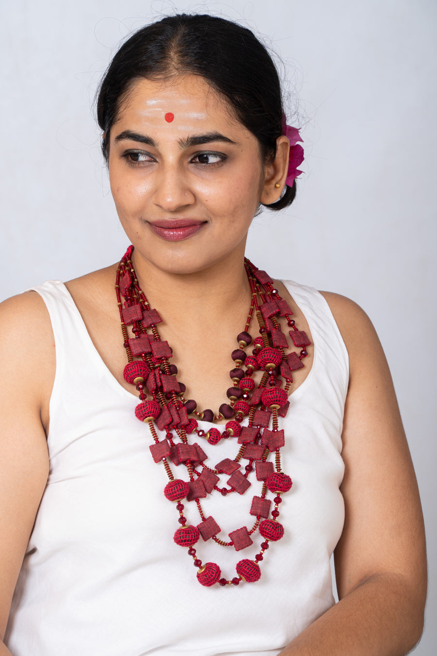 Handcrafted Long Necklace- Maroon