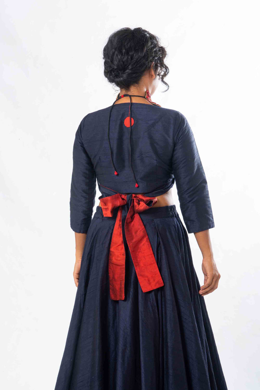 Set of 2- Royal Upasana Navy Blue Silk Skirt & Blouse