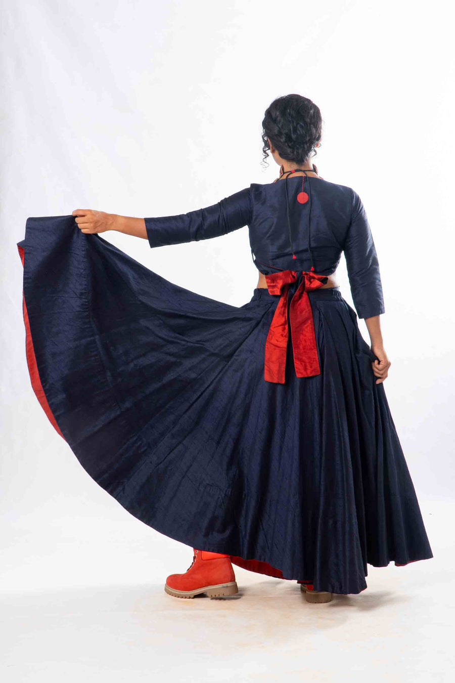 Set of 2- Royal Upasana Navy Blue Silk Skirt & Blouse