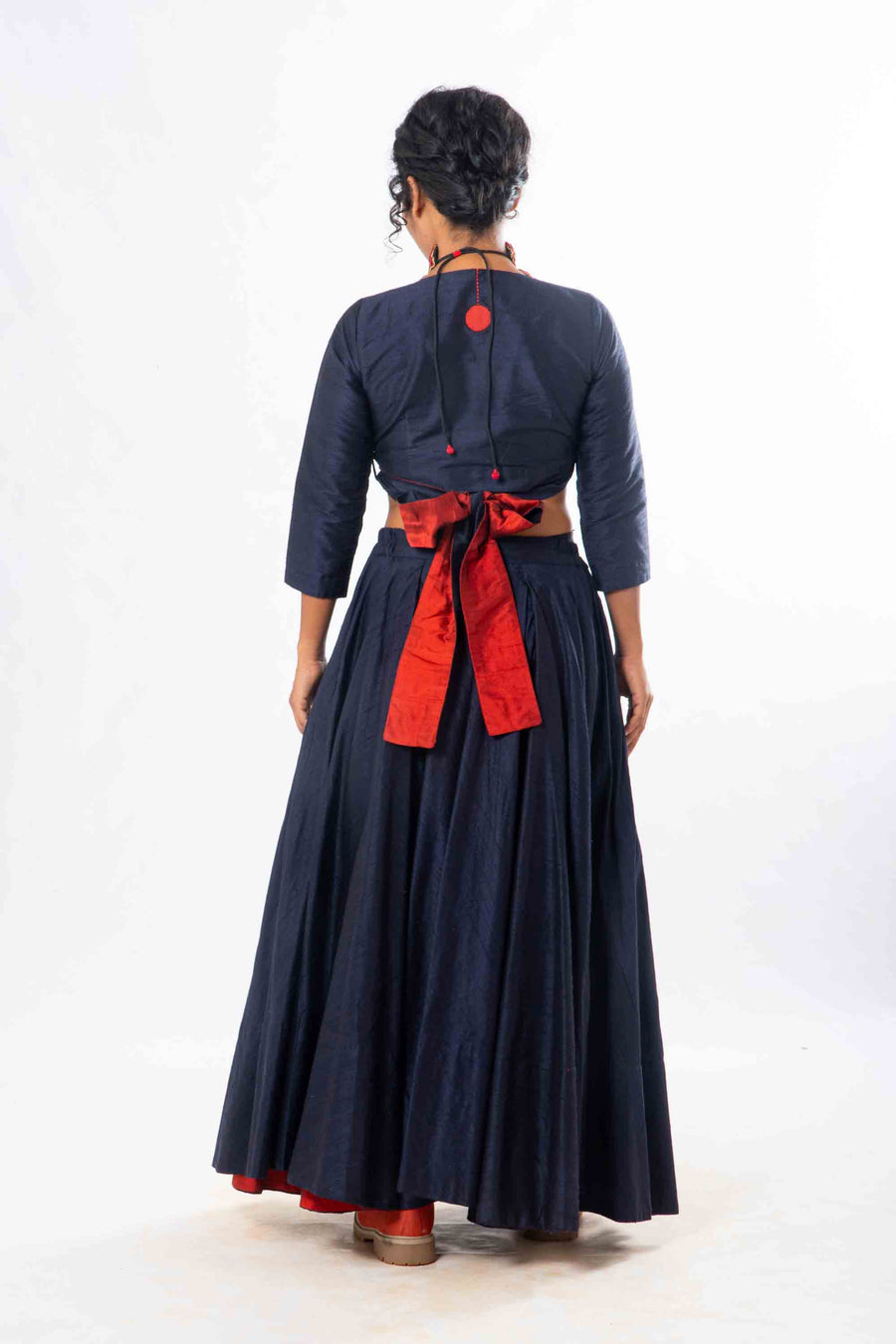 Set of 2- Royal Upasana Navy Blue Silk Skirt & Blouse