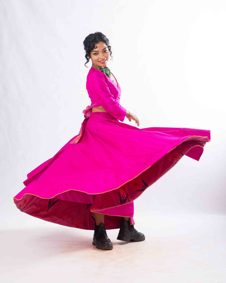 Set of 2- Royal Upasana Pink Silk Skirt & Blouse