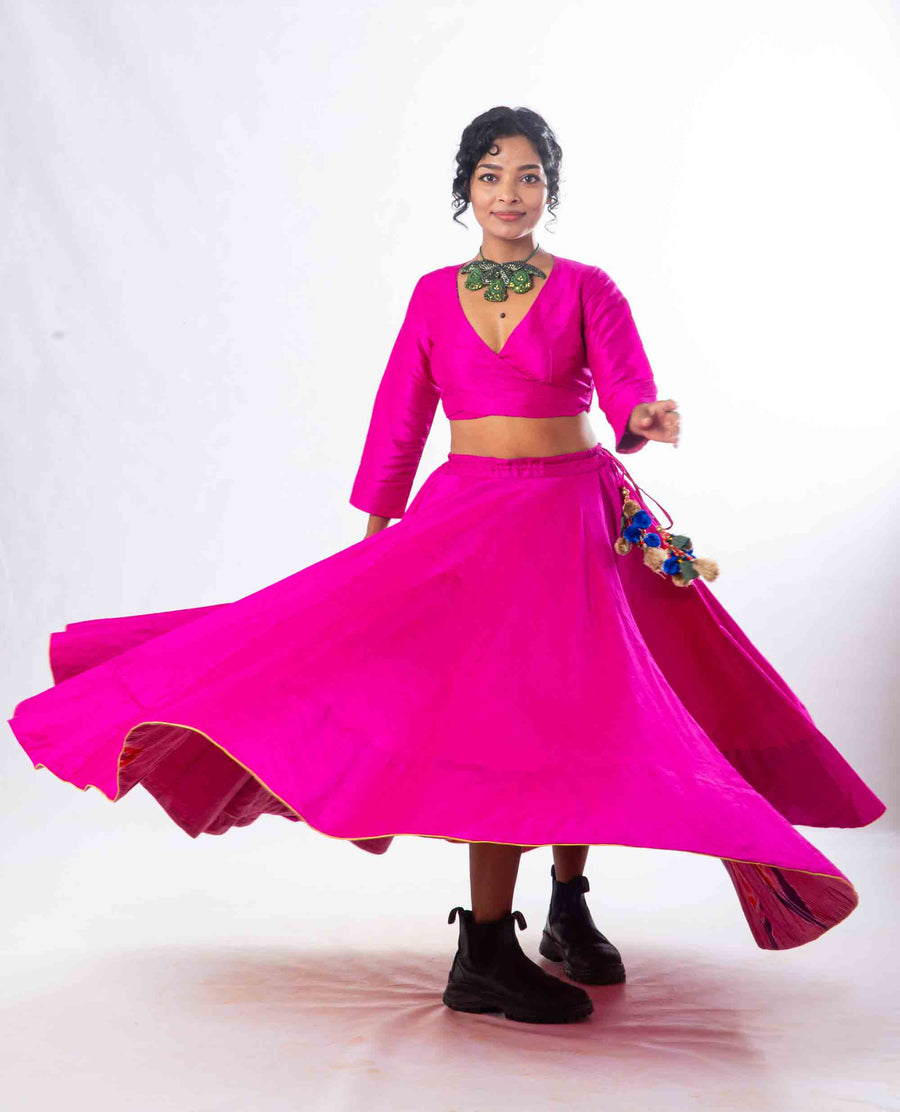 Set of 2- Royal Upasana Pink Silk Skirt & Blouse