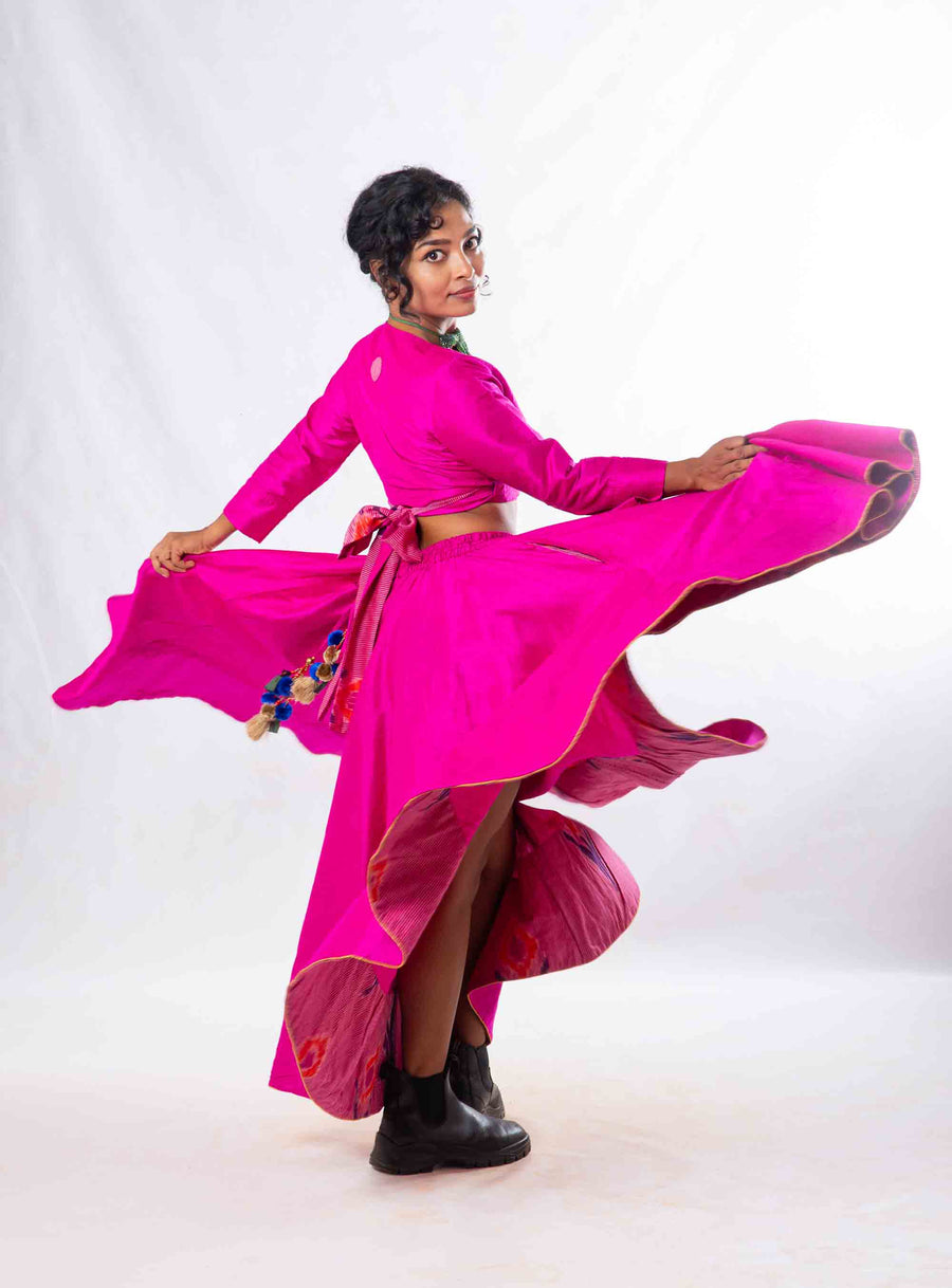 Set of 2- Royal Upasana Pink Silk Skirt & Blouse
