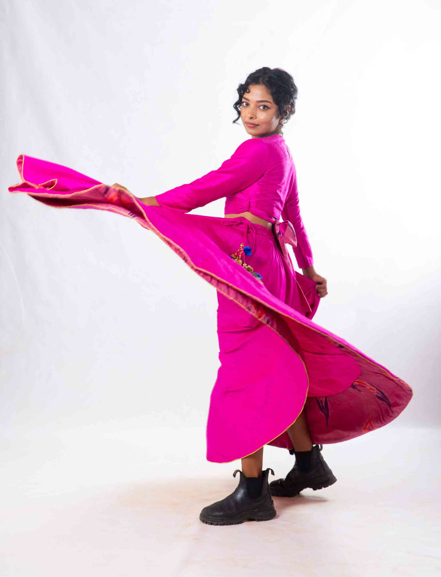 Set of 2- Royal Upasana Pink Silk Skirt & Blouse