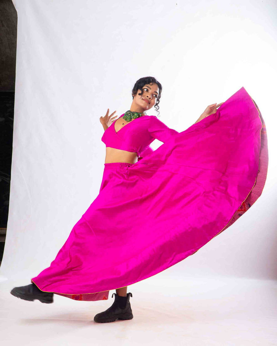 Set of 2- Royal Upasana Pink Silk Skirt & Blouse