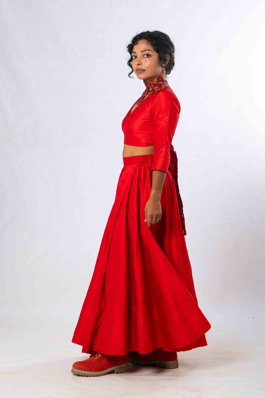 Set of 2- Royal Upasana Red Silk Skirt & Blouse