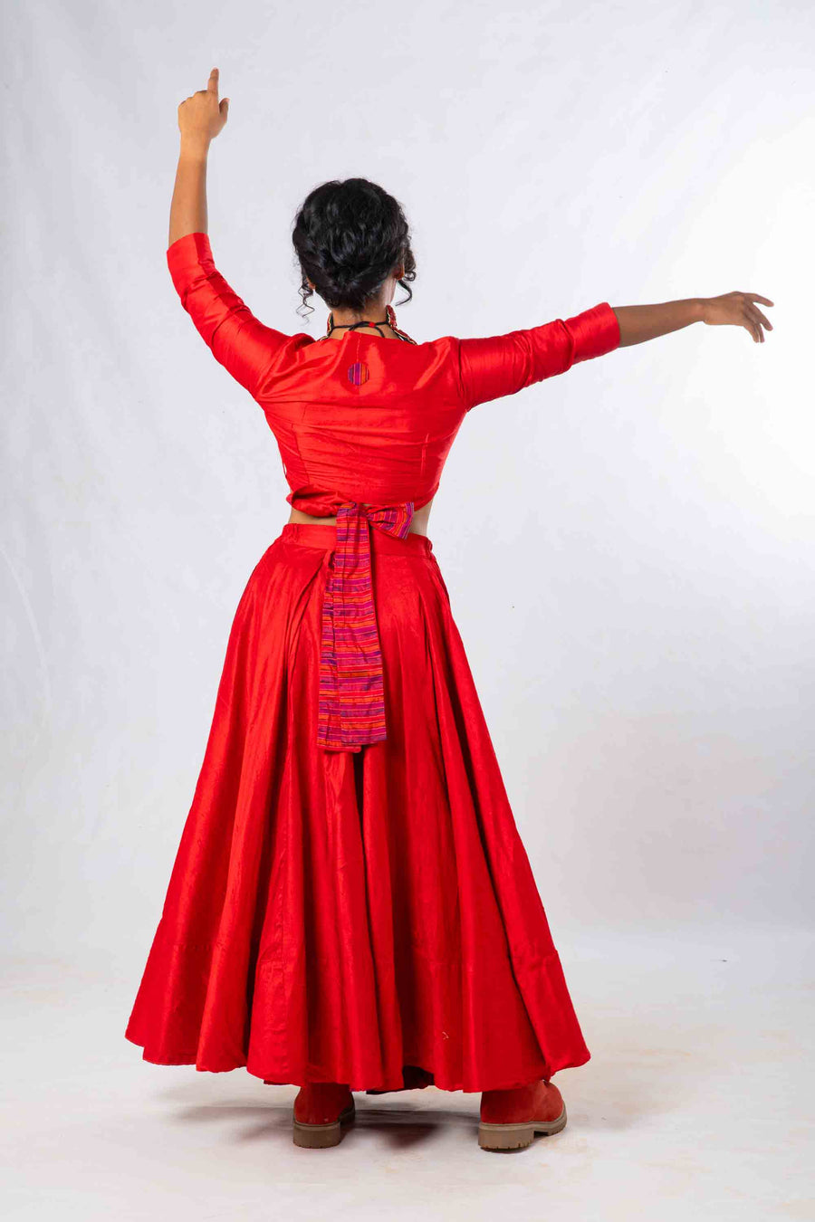 Set of 2- Royal Upasana Red Silk Skirt & Blouse