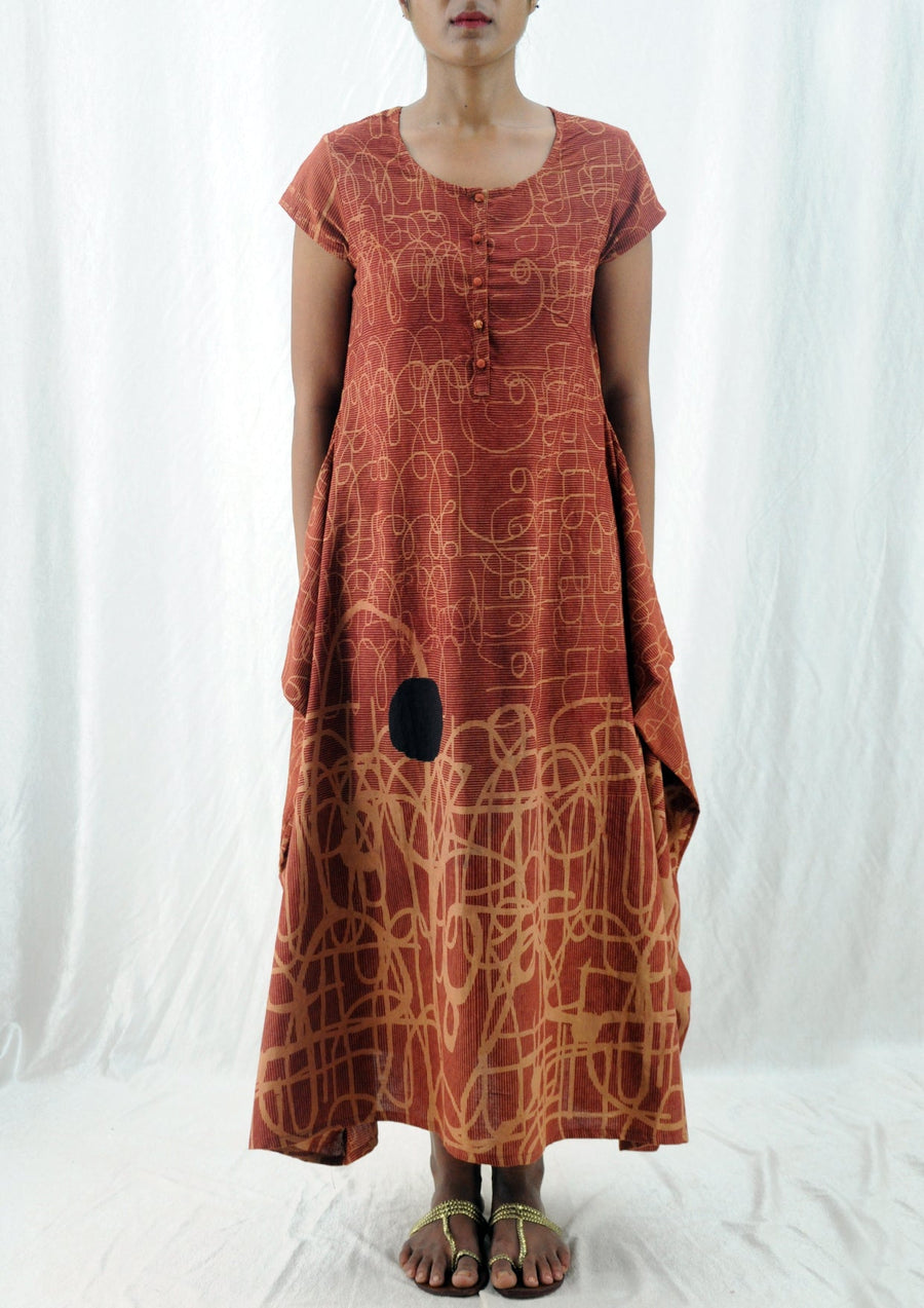 Saima -Organic Cotton Printed Ochre Dress