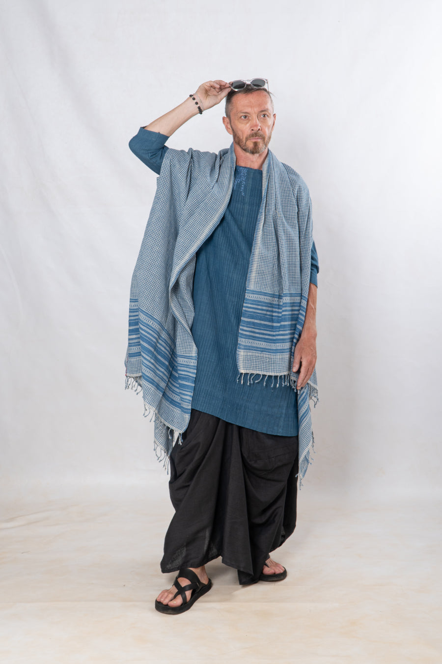 Gender- Fluid Occasion wear Set of 3- Indigo khadi & Black linen
