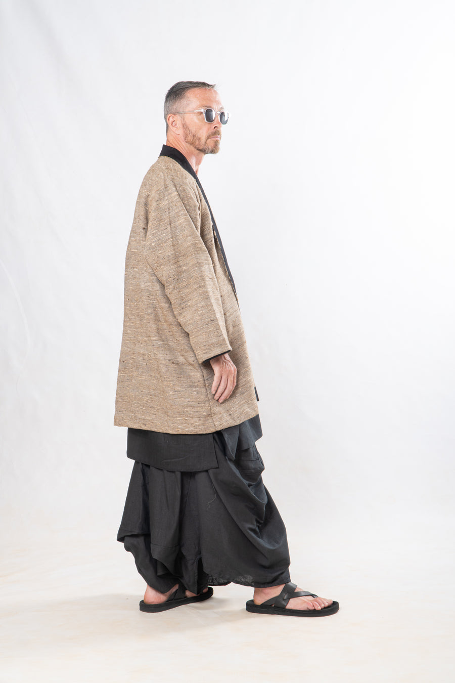 Gender-Fluid Occasion wear Set of 3- Black Handwoven Linen & Silk Set