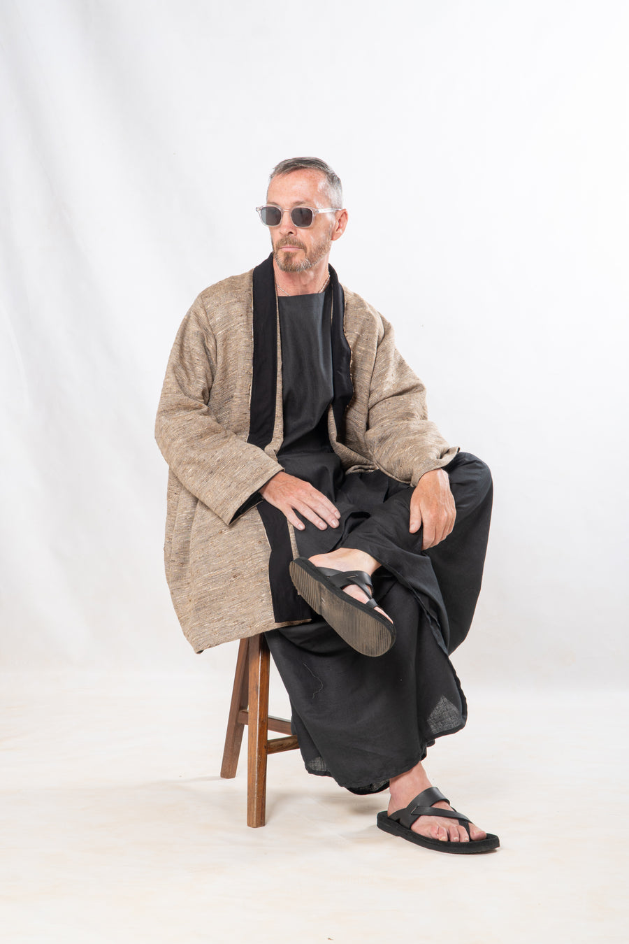 Gender-Fluid Occasion wear Set of 3- Black Handwoven Linen & Silk Set