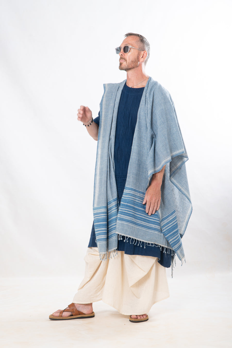 Gender-Fluid Occasion wear Set of 3-  Indigo & Natural Organic Khadi