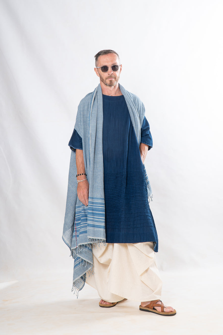 Gender-Fluid Occasion wear Set of 3-  Indigo & Natural Organic Khadi