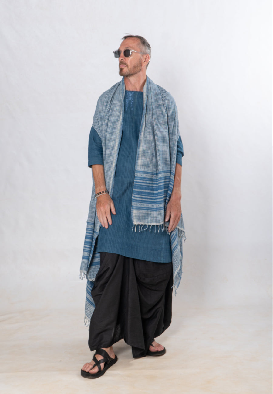Gender- Fluid Occasion wear Set of 3- Indigo khadi & Black linen