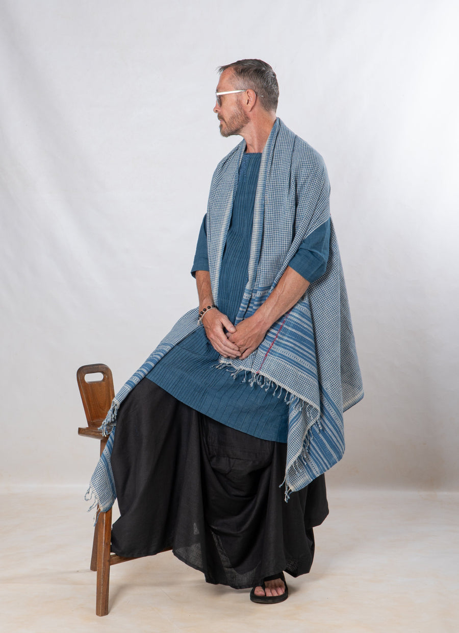 Gender- Fluid Occasion wear Set of 3- Indigo khadi & Black linen