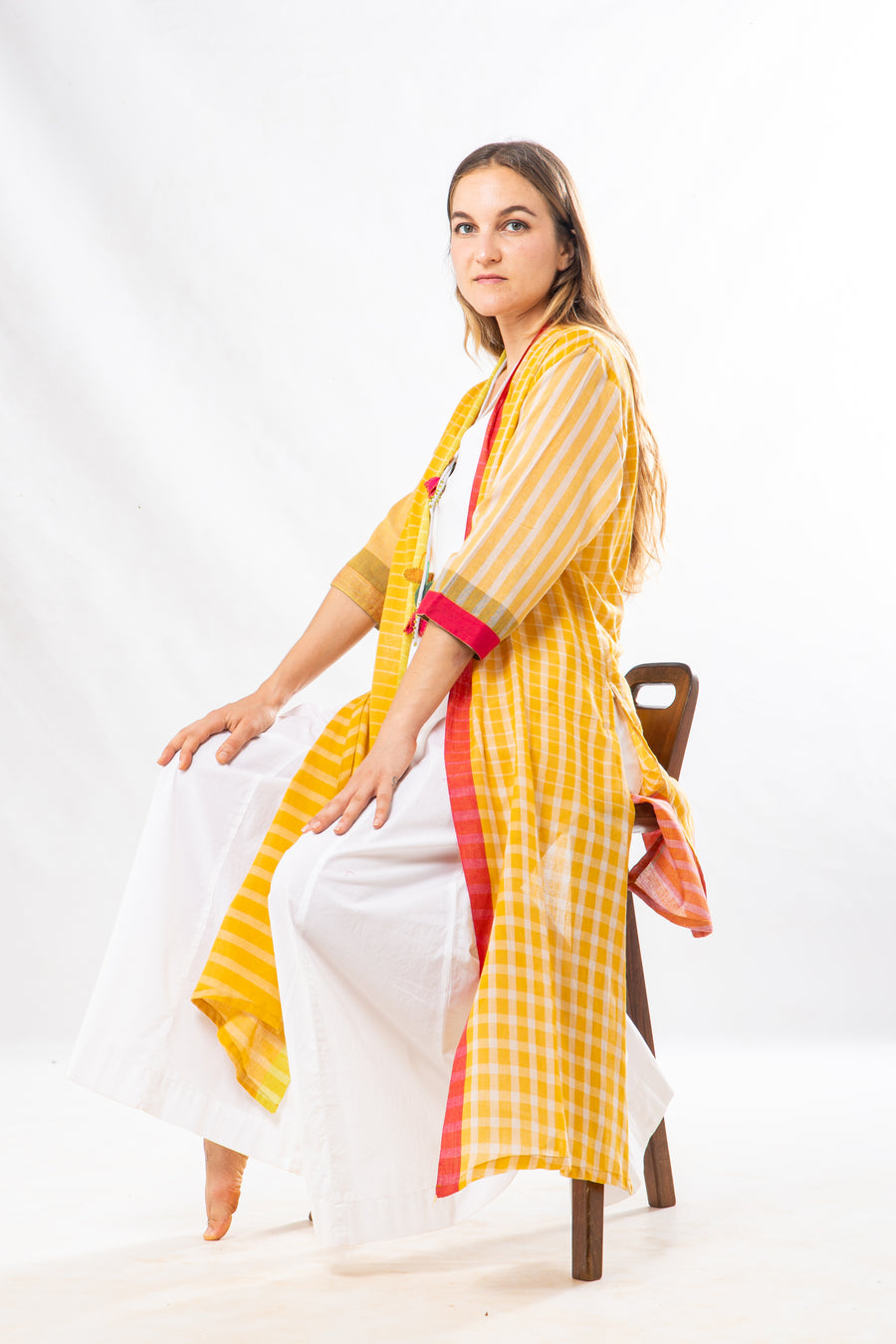 Yellow Checks Handwoven Cotton Summer Jacket