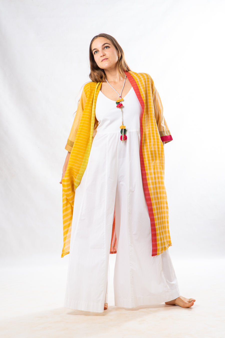 Yellow Checks Handwoven Cotton Summer Jacket
