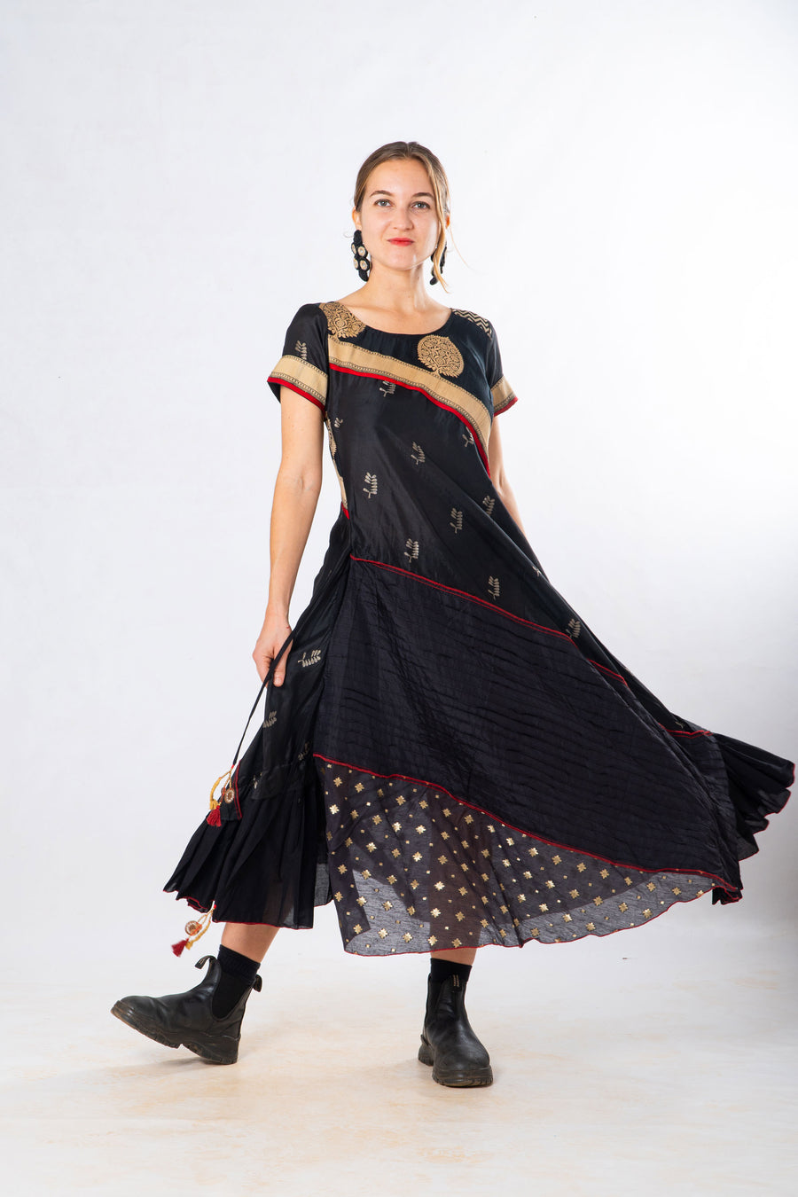 Black Silk Panelled Craft Dress