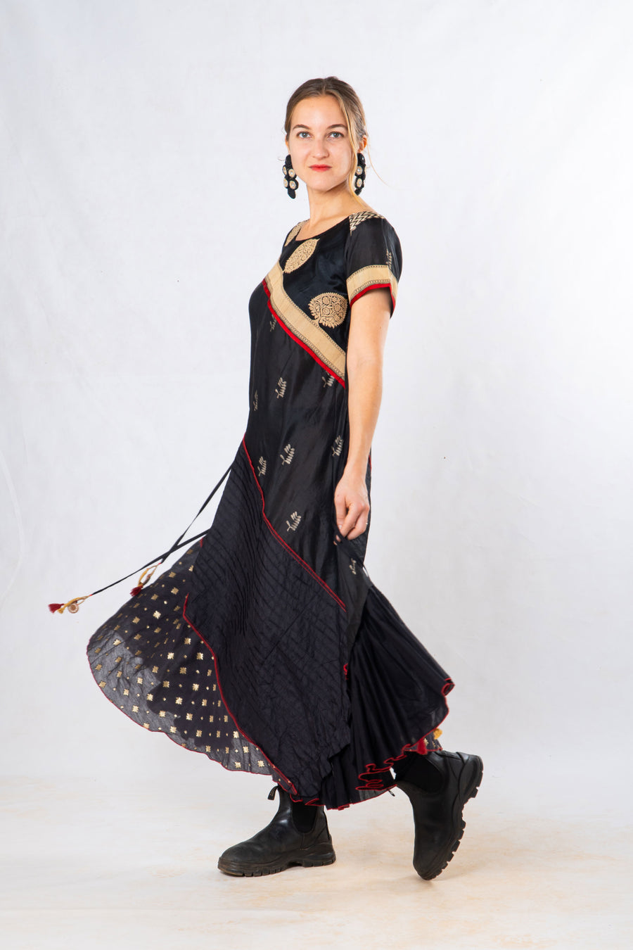 Black Silk Panelled Craft Dress