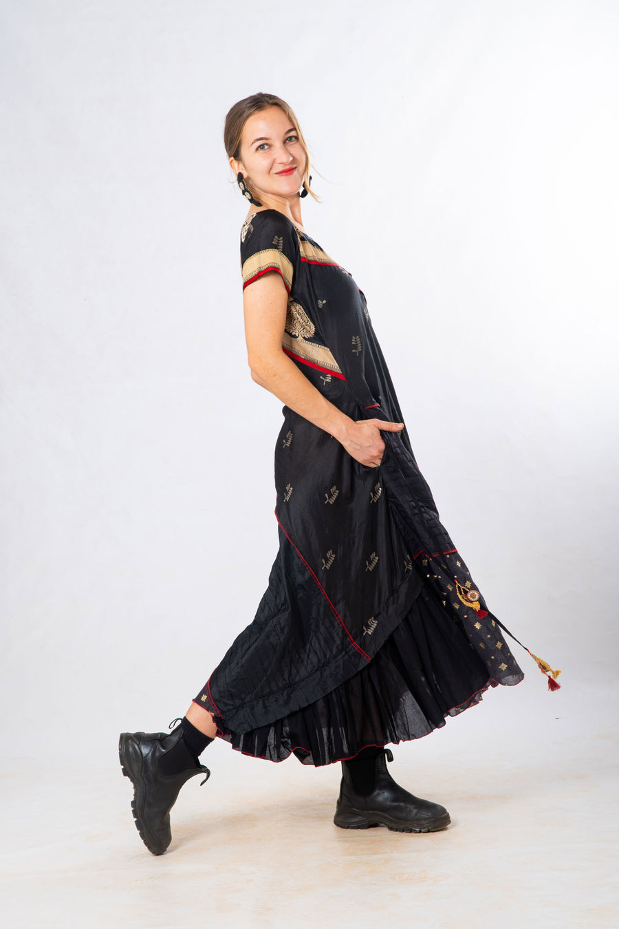 Black Silk Panelled Craft Dress