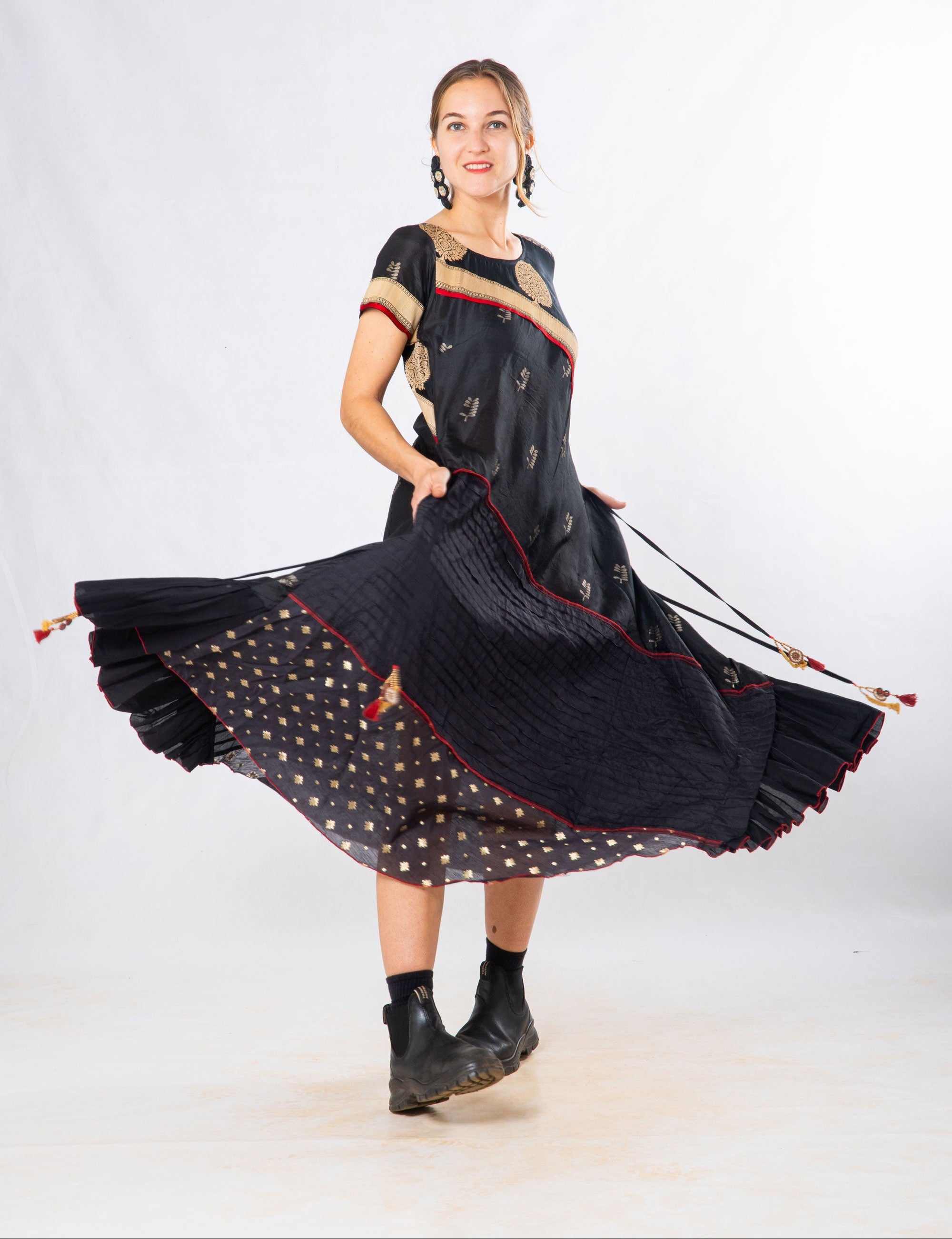 Black Silk Panelled Craft Dress