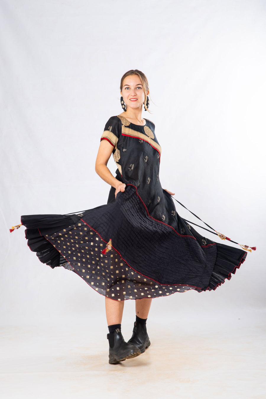 Black Silk Panelled Craft Dress