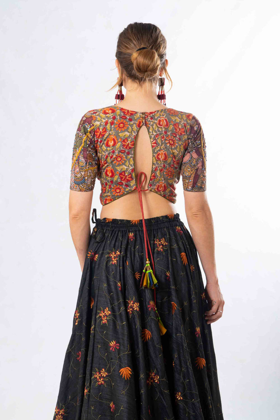 Set of 2- Gowri Silk embroidered skirt & kalamkari Blouse