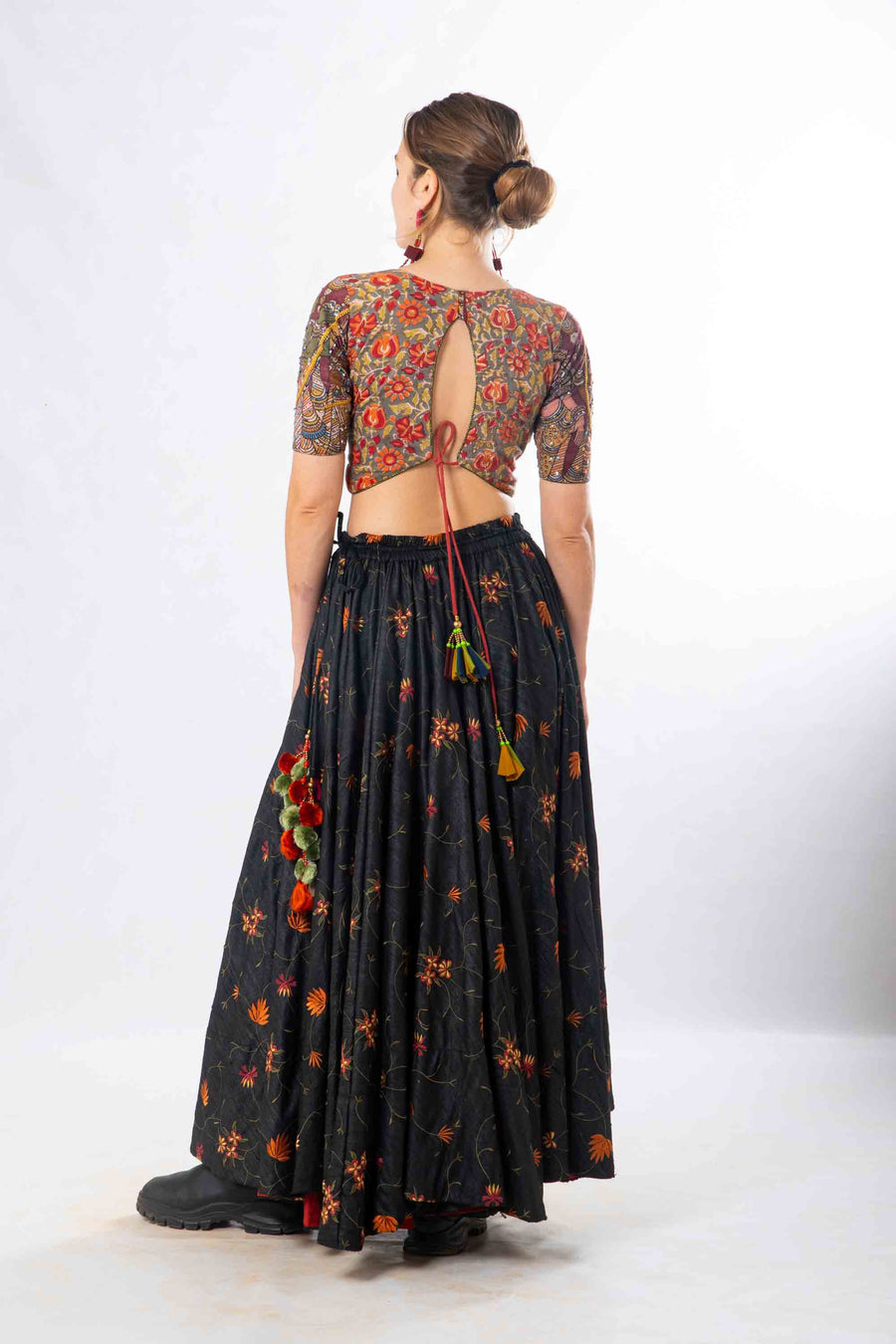 Set of 2- Gowri Silk embroidered skirt & kalamkari Blouse