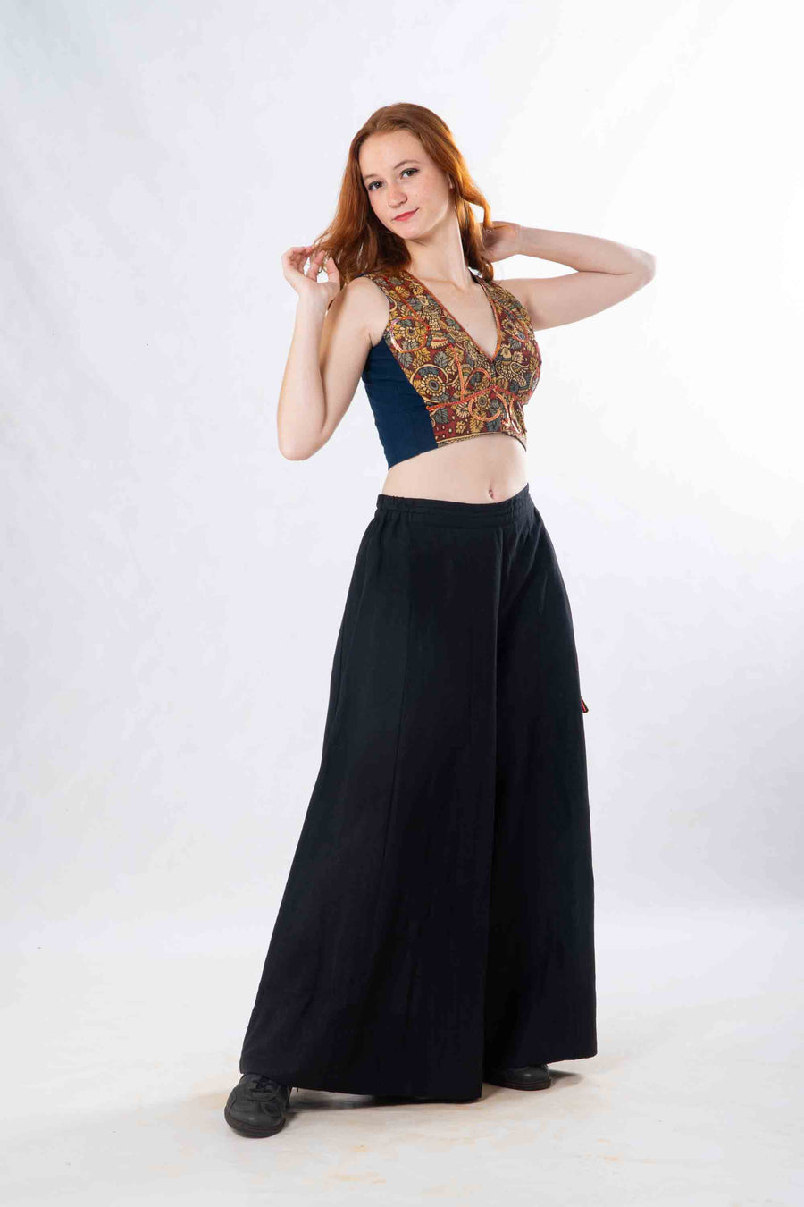 Set of 2- Kalyani Pazzao & Kalamkari Patch Crop Top