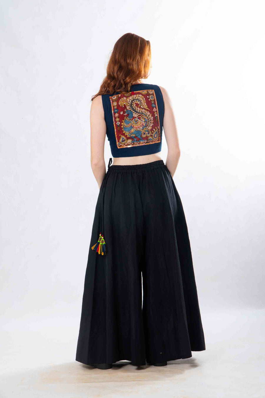 Set of 2- Kalyani Pazzao & Kalamkari Patch Crop Top
