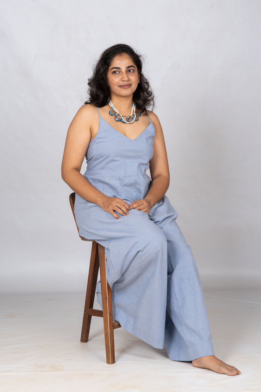 Lt. Blue Organic cotton wide leg Jumpsuit