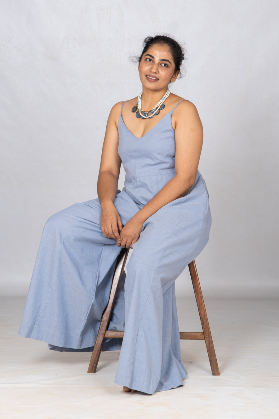 Lt. Blue Organic cotton wide leg Jumpsuit