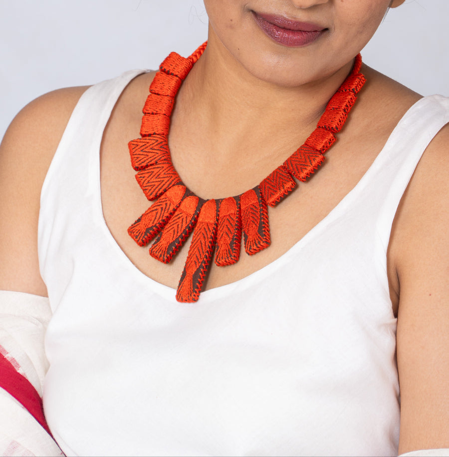 Handcrafted Fish Necklace- Red & Orange