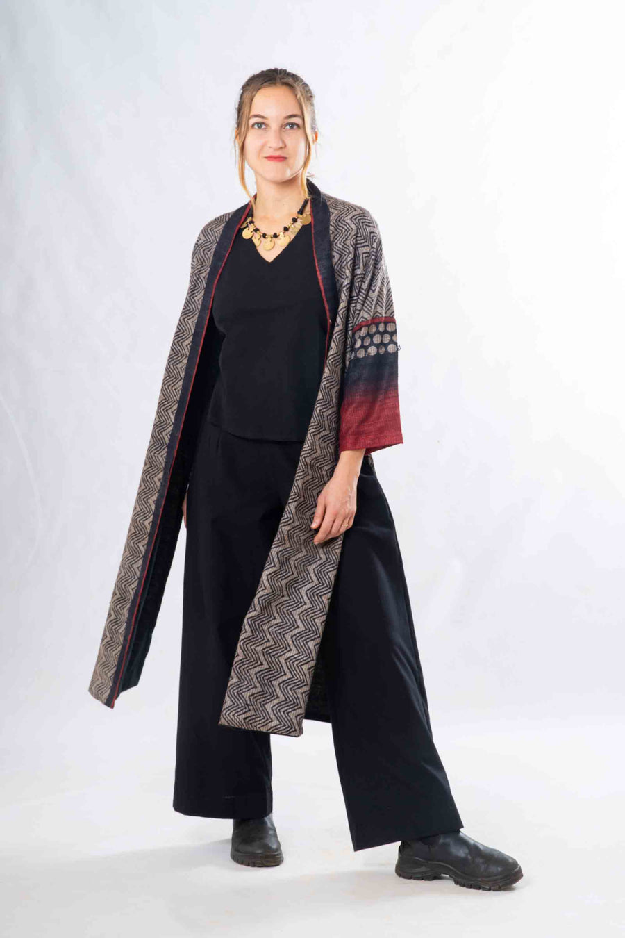 Black Tussar Silk Long Jacket