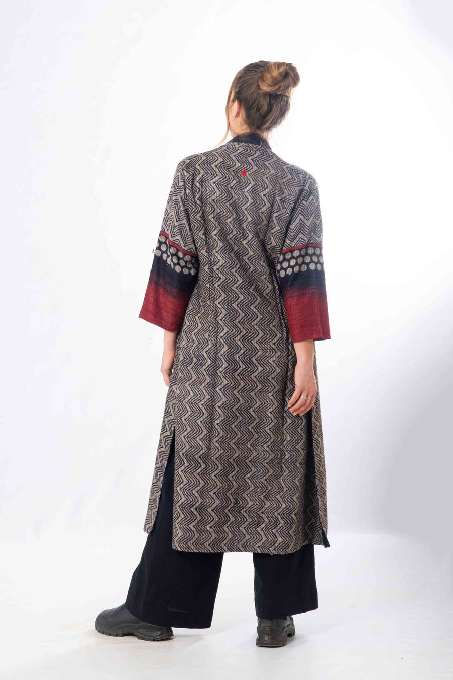 Black Tussar Silk Long Jacket