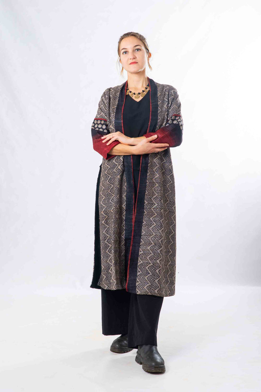 Black Tussar Silk Long Jacket