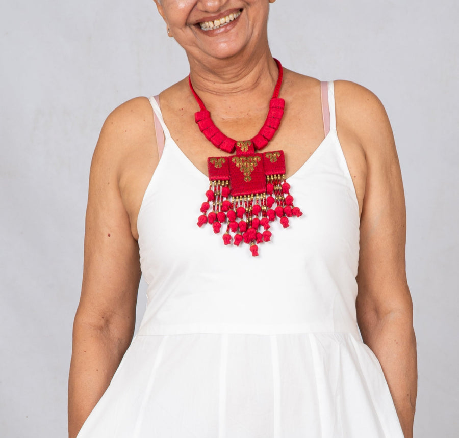 Handcrafted Statement Necklace - Red
