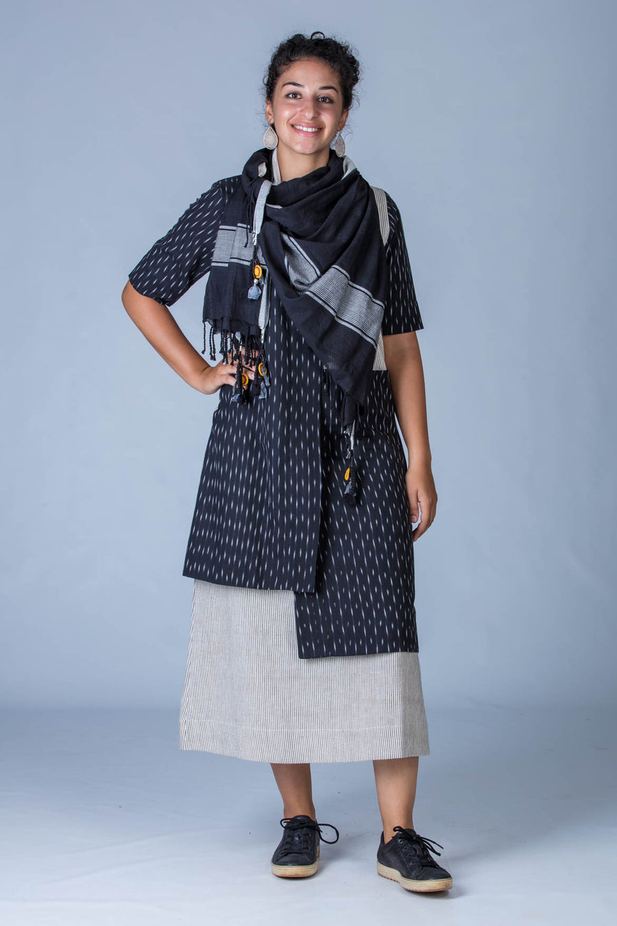 Black and White Ikat Dress - SANGYA - Upasana Design Studio