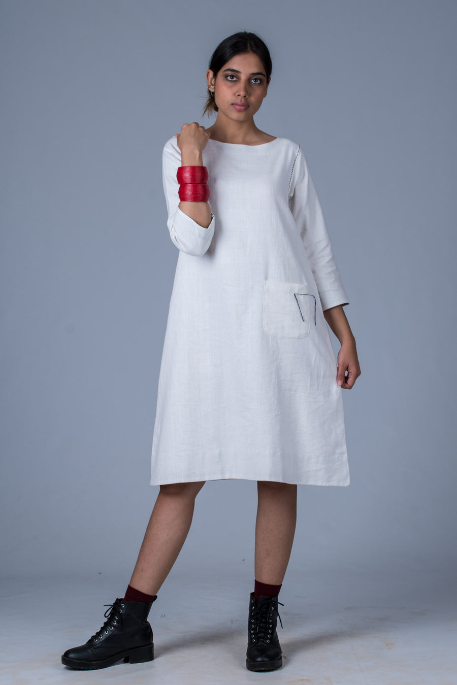White Khadi dress - PARINA - Upasana Design Studio