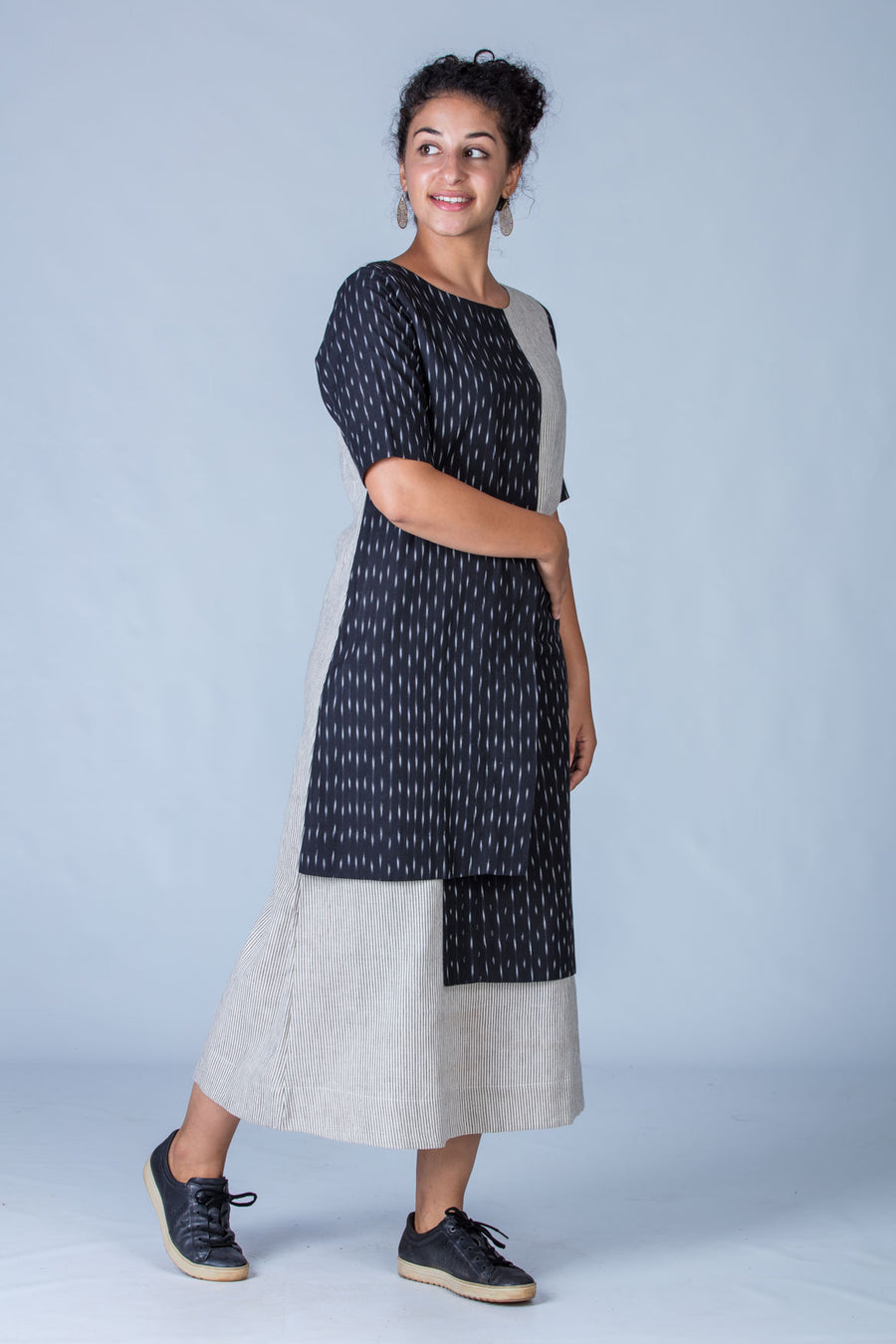 Black and White Ikat Dress - SANGYA - Upasana Design Studio