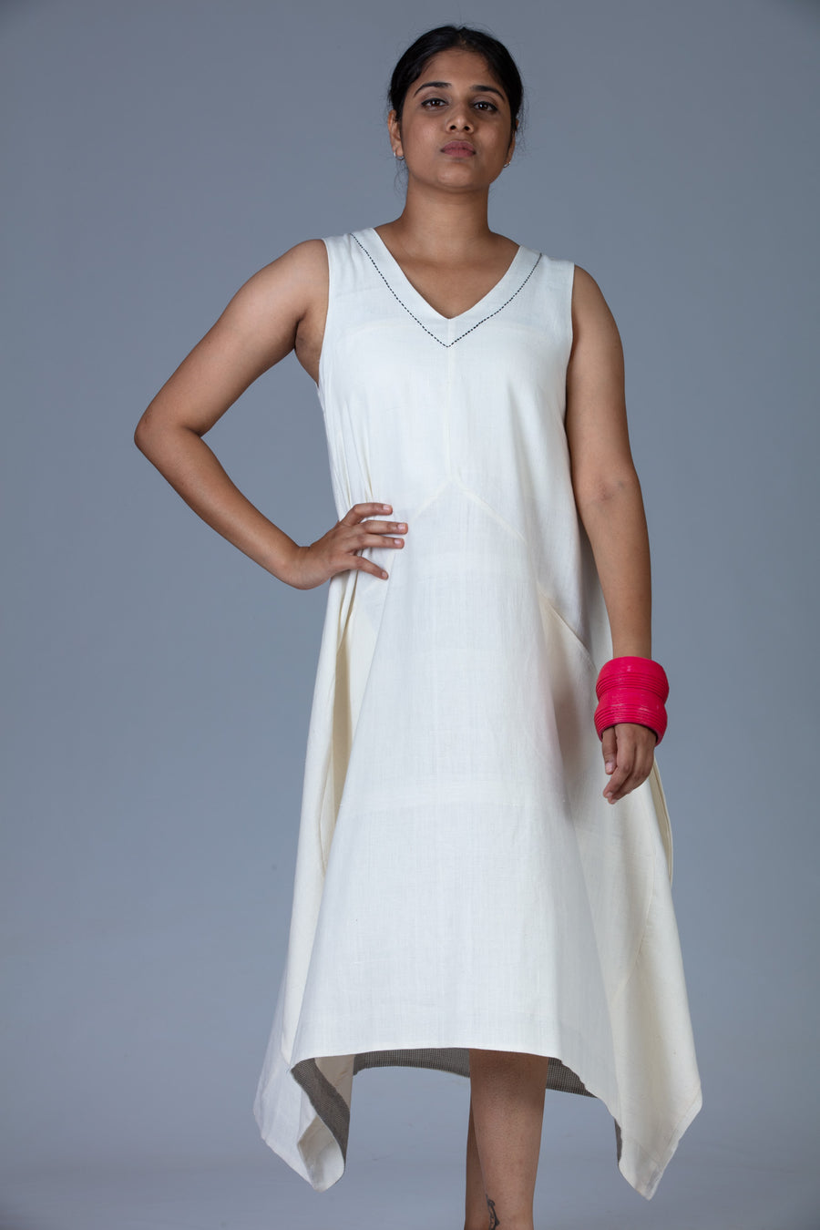 White Khadi Dress - INES - Upasana Design Studio