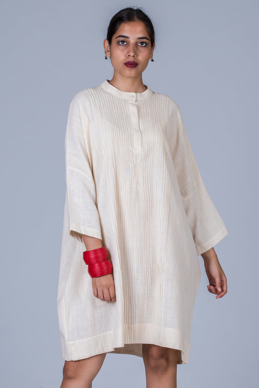 Off White Desi Cotton Dress - MUKTA - Upasana Design Studio