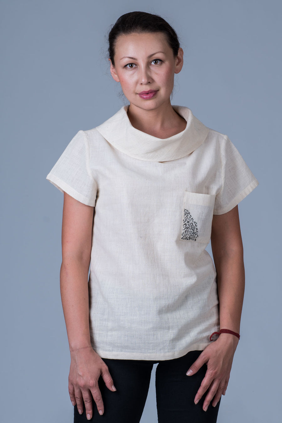 Off-white Desi Khadi Emboidered Top - WHEN - Upasana Design Studio