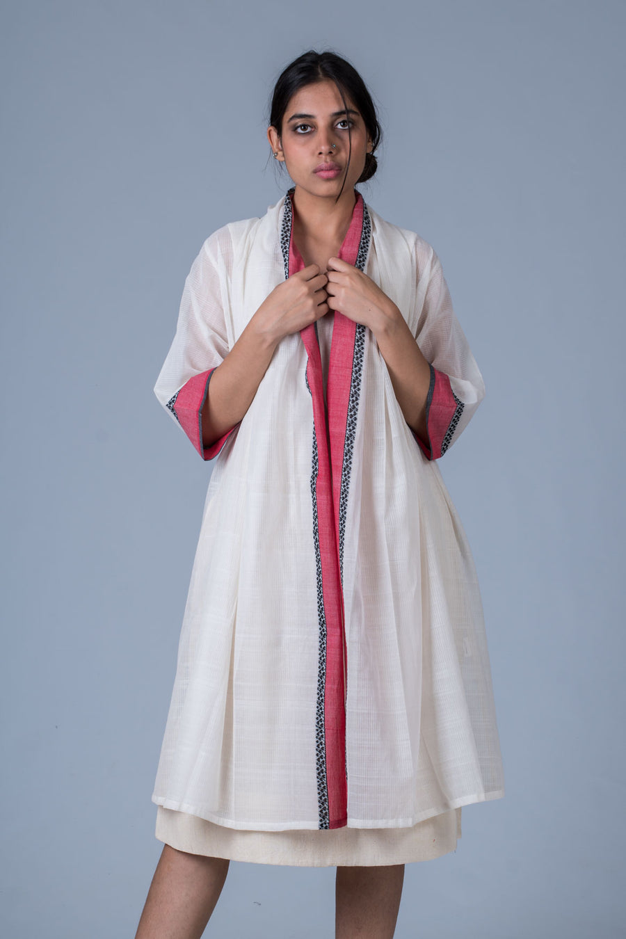 Off White Organic Cotton Jacket - CALLIGRAPHY - Upasana Design Studio