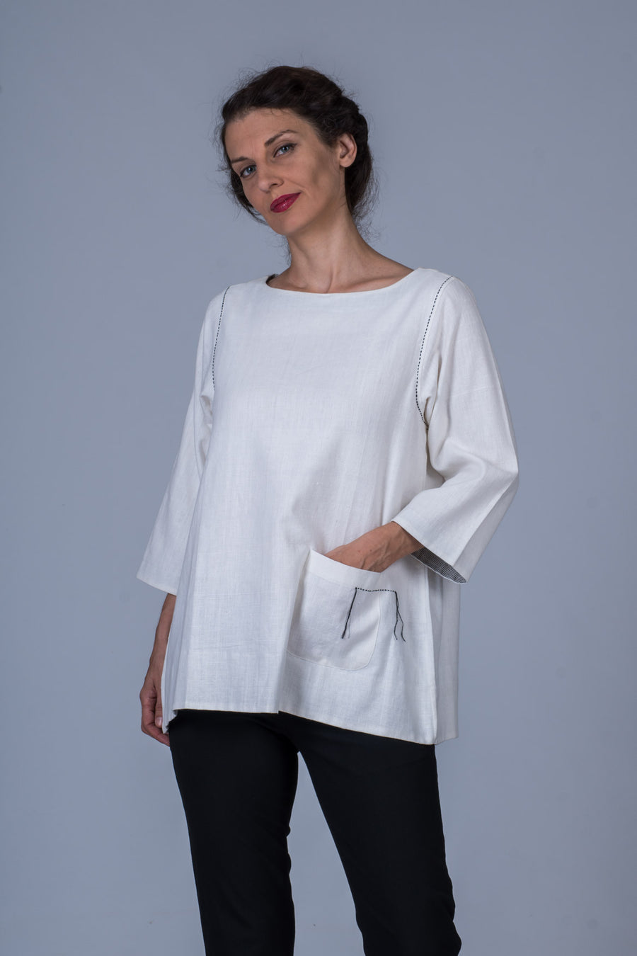 White Khadi Long Top - PARI - Upasana Design Studio