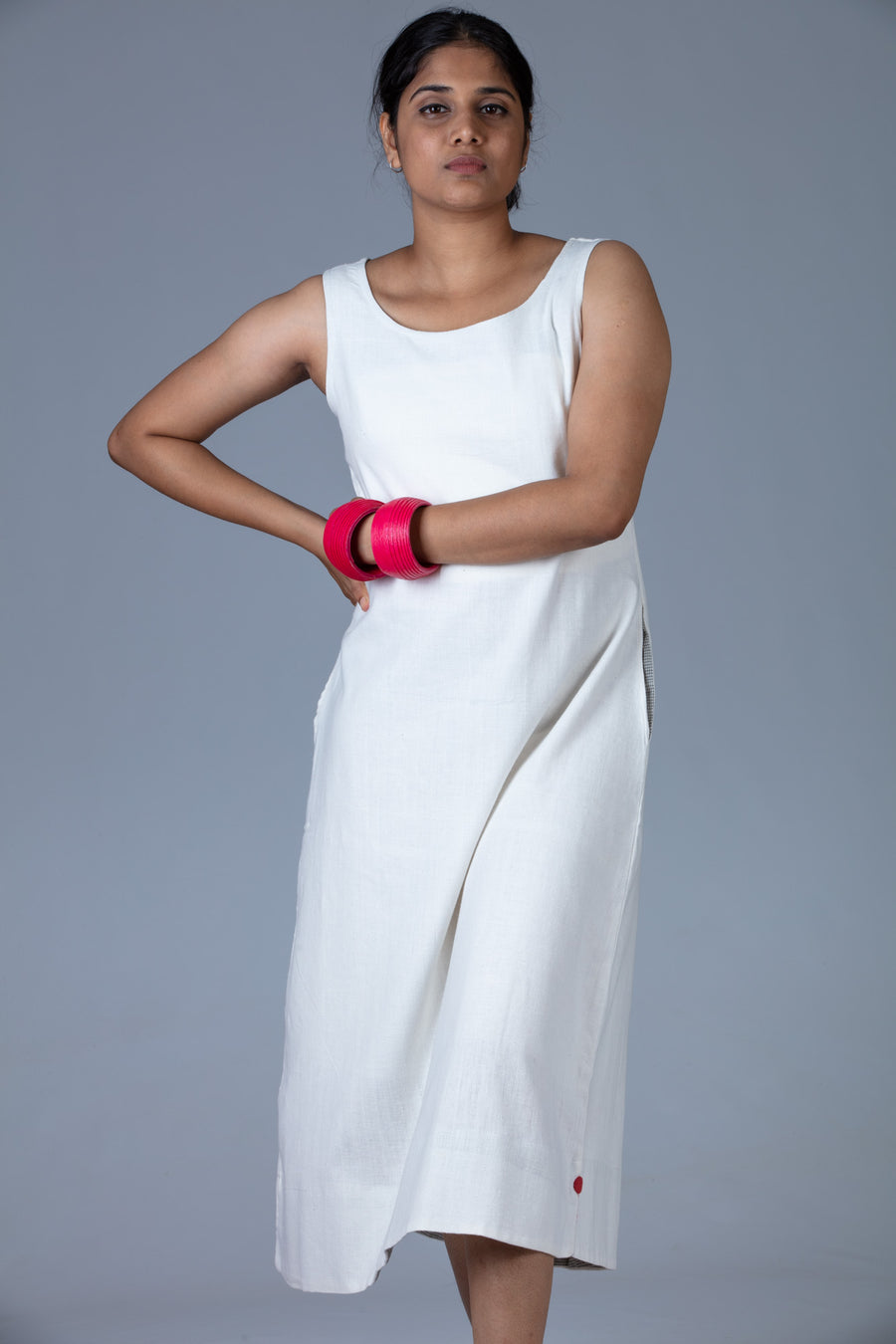 White Khadi Dress - NIKITA - Upasana Design Studio